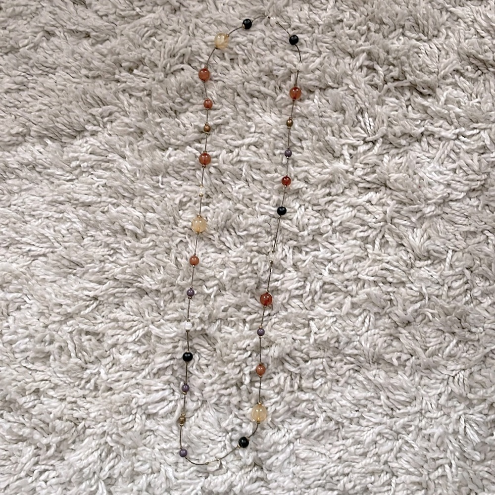 Long Multi Color Bead Necklace, Gold Chain